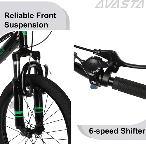 Vista 8 de AVASTA Govet Bicicleta de Montaña de 20'' para Niños de 6-12 Años para Niños y Niñas con Horquilla de Suspensión, Transmisión de 6 Velocidades
