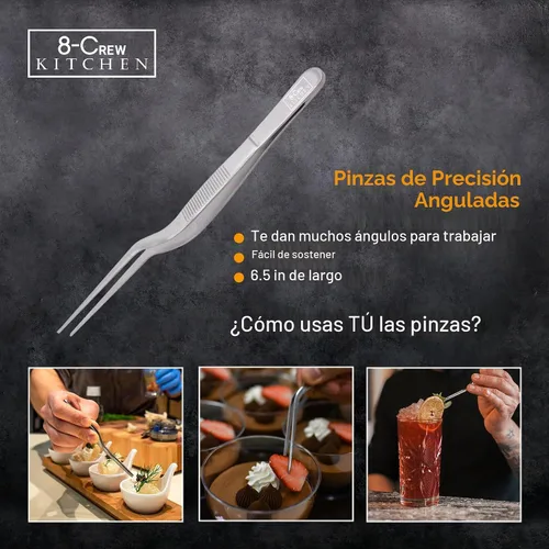 Vista 3 de 8-CREW KITCHEN - Pinzas culinarias de acero inoxidable, juego de 3 pinzas de precisión de chef de 6 pulgadas para chapado, decoración, diseño