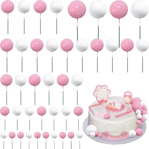 Vista 8 de 66 piezas de decoración de pastel de bola, mini palitos de globo, palitos de bricolaje, bolas de espuma para graduación, boda, fiesta, suministros