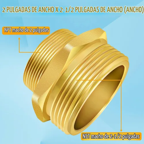 Vista 3 de Conector de rosca hexagonal para hidrante de fuego, 2" NPT x 2-1/2" NST (NH) macho Adaptador de manguera de hidrante de fuego doble macho Conector
