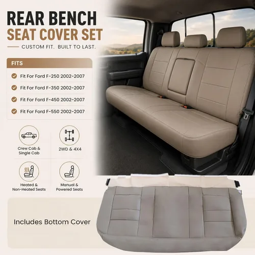 Vista 2 de GXARTS Funda de asiento de repuesto de cuero para asiento trasero inferior de color marrón compatible con Ford Excursion 2002-2005 compatible