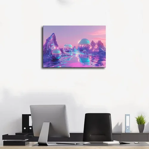 Vista 3 de ZMLIS Cyber Y2K Vaporwave Wall Art – Retro Futuristic Dreamcore Print – Aesthetic Neon Digital Decor for Bedroom Or Studio Canvas Wall Art Print