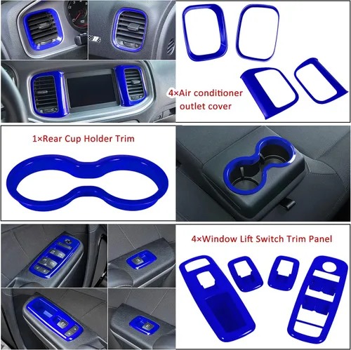 Vista 4 de LAIKOU - Juego completo de 20 piezas de accesorios interiores para Dodge Charger 2015-2024 Interruptores de control de elevación de ventanas