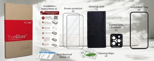 Vista 6 de iCarez Protector de pantalla de vidrio templado para iPhone 15 Pro Max de 6.7 pulgadas 2023 (paquete de 2) compatible con fundas, cobertura