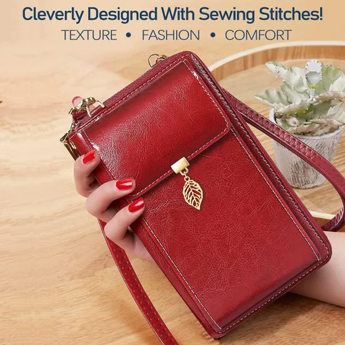 Vista 8 de HUANLANG Pequeñas bolsas cruzadas para teléfono celular de cuero para mujer