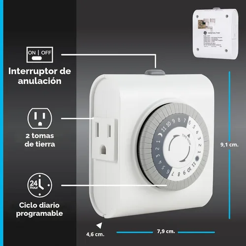 Vista 6 de GE Toma de temporizador mecánico enchufable las 24 horas, 2 tomacorrientes