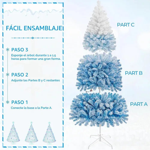 Vista 7 de Yaheetech - Árbol artificial de Navidad de 6 pies preiluminado con 250 luces incandescentes de color blanco cálido, con flecos nevados y soporte