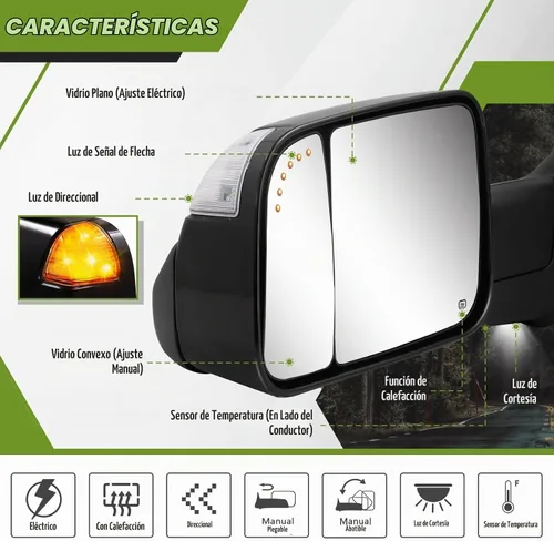 Vista 2 de Espejos de remolque para Ram 1500 2009-2018, Ram 2500 3500 2010-2018 Negro