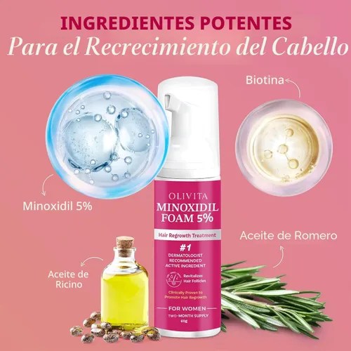Vista 5 de 5% de espuma de minoxidil para el crecimiento del cabello de las mujeres: tratamiento de crecimiento del cabello extra fuerte - Solución de pérdida