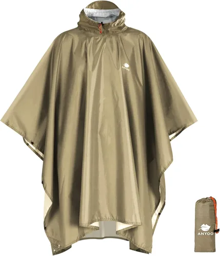 Vista 23 de ANYOO Poncho de lluvia con capucha para adultos impermeable ligero abrigo de lluvia para hombres mujeres chaqueta de lluvia reutilizable para Verde