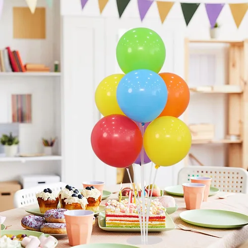 Vista 5 de Kit de 4 soportes para globos para mesa con base, centros de mesa, soporte para globos de arcoíris, decoraciones para fiesta de cumpleaños