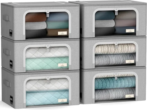 Vista 11 de Sorbus Cajas de almacenamiento con marco de metal - Bolsas organizadoras de ropa apilables y plegables - Contenedores de almacenamiento de tela