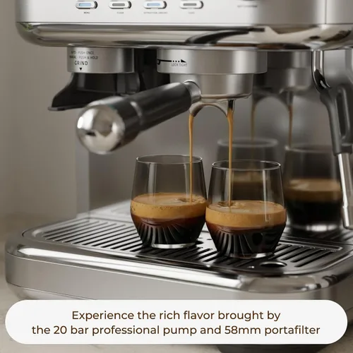 Vista 11 de Máquina de café expreso con molinillo y varita de vapor, acero Plateado