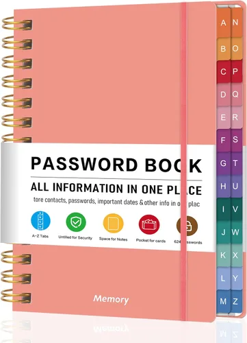 Vista 10 de Libro de contraseñas en espiral con pestañas alfabéticas y bolsillo 5.8" X 8.2