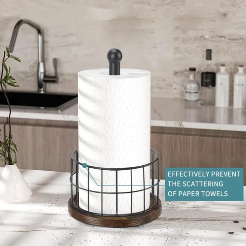 Vista 4 de YINMIT Portarrollos de Papel de Cocina de Madera para Encimera, Portarrollos de Papel Estilo Granja con Base Resistente, Portarrollos de Papel