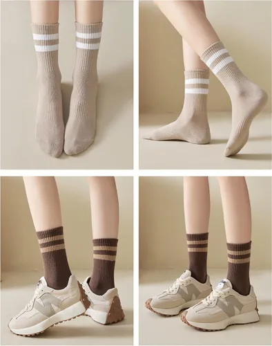 Vista 4 de Calcetines Crew para Mujer Calcetines Deportivos a Rayas para Mujeres