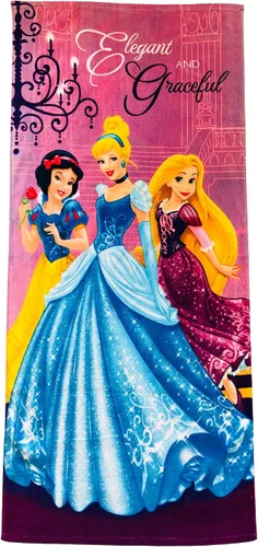 Vista 4 de KOMARKIDS Princesa Niña Elegante y Elegante Toalla Blanca Nieve Cenicienta y Rapunzel Morado