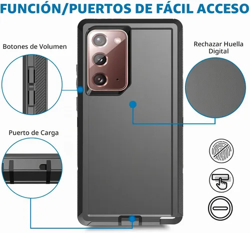 Vista 5 de Funda Anloes para Samsung Galaxy Note 20 5G, funda para teléfono resistente, a prueba de golpes y polvo, 3 en 1 con protector de goma