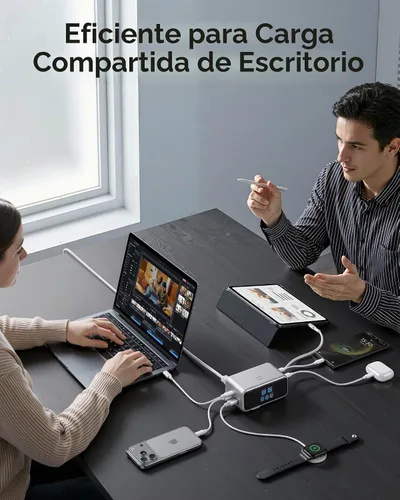 Vista 8 de MOKiN Estación de carga de escritorio, estación de carga USB C retráctil de 200 W y 6 puertos para múltiples dispositivos, accesorios de escritorio