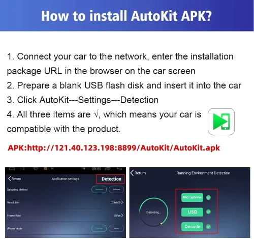 Vista 6 de Carlinkit Adaptador USB inalámbrico CarPlay solo compatible con radios de coche Android. solo para la versión de Android 4.4.2 o superior. APK debe