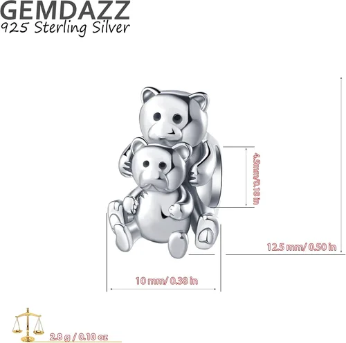 Vista 4 de GEMDAZZ Juego de dijes chapados en oro de plata de ley 925 con diseño de tortuga y oso de peluche, regalo para el día de la madre para niñosmamás