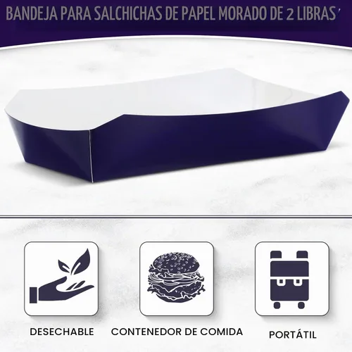 Vista 3 de Potchen Paquete de 200 bandejas de papel para perros calientes, desechables de 2 libras, botes de comida de papel resistente, resistentes a