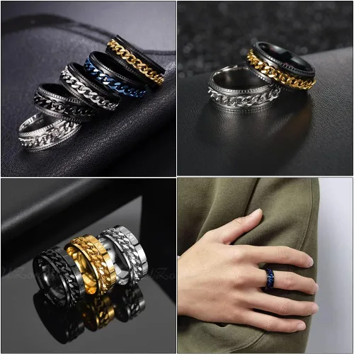 Vista 6 de MOZAKA 10 anillos de acero inoxidable de 0.315in, anillos de cadena para hombres y mujeres, anillos de anillo pulido para la ansiedad de liberación