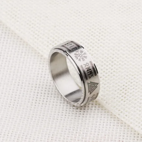 Vista 4 de Anillo vikingo de runa anti ansiedad anillos de texto nórdico joyería vikinga banda de promesa de boda para hombres y mujeres