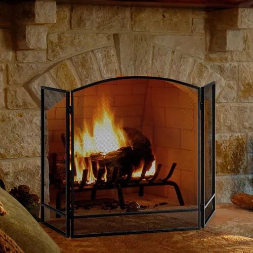 Vista 7 de IRONMAX Pantalla decorativa plegable para chimenea de 3 paneles, 48.5