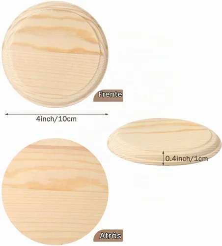Vista 2 de Pllieay 2 placas redondas de madera de 4 pulgadas para manualidades y decoración del hogar