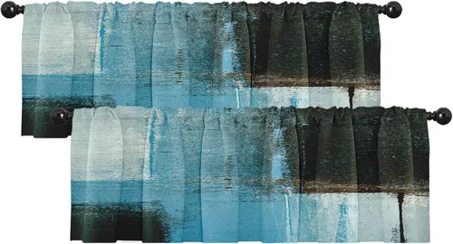 Vista 19 de Emvency Paquete de 2 cenefas para ventana, cortinas opacas de arte moderno abstracto azul, cortinas ajustables para ventanas, sala de estar, cocina