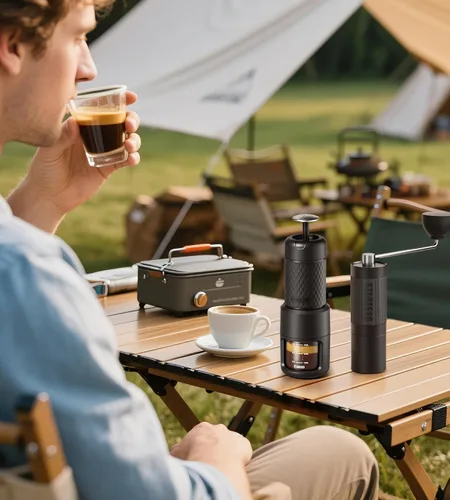 Vista 7 de STARESSO Kit de viaje 2026, juego de máquina de café espresso portátil y molinillo, doble uso para café molido y vainas, no necesita energía