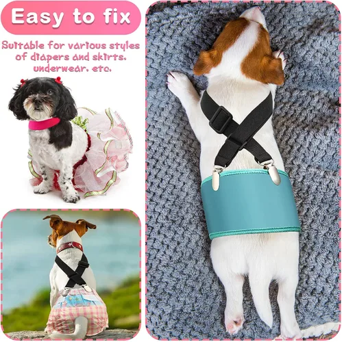 Vista 6 de Nuanchu 2 piezas de tirantes para perro para pañales hembra, macho, pañal con tirantes para el vientre canino, arnés en tu mascota, falda y vestido