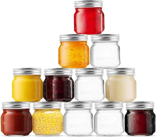 Vista 5 de Yomarket Mason Jars - Tarros de vidrio transparente de boca regular de 8 onzas con tapas de metal plateado para sellar, recipientes de avena durante