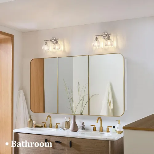Vista 60 de Shenmoyl Lámparas de baño, lámpara de pared de 2 luces para tocador sobre espejo con pantalla de vidrio tulipán blanco para dormitorio, sala