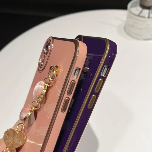 Vista 5 de Caseative - Carcasa para iPhone XR, color negro Pulsera de cadena con correa de corazón de amor chapado lindo