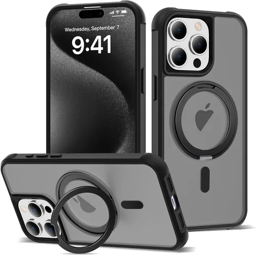 Vista 8 de Funda para iPhone 11 de 6.1 pulgadas con soporte de anillo magnético giratorio de 360°, compatible con MagSafe ligera y translúcida mate, funda