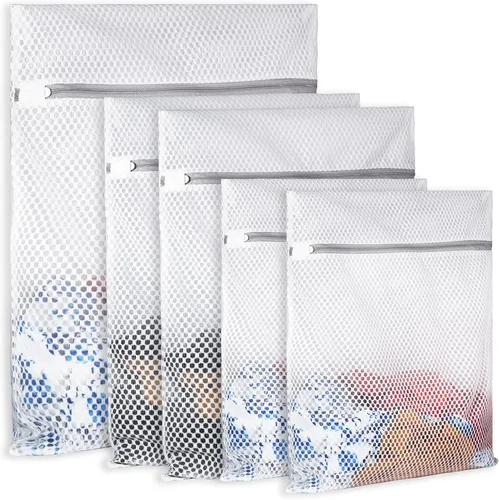 Vista 13 de SUERIV 3 Piezas Bolsas de Lavandería Duraderas de Malla de Panal para Ropa Delicada, Tela de Red de 3.69 oz/yd², Duradera y Reutilizable, Bolsa