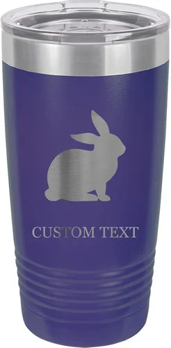 Vista 8 de 20-Ounce Vacuum Insulated Stainless Steel Tumbler Customized Double-Walled Laser Engraved Pink Coffee Mug, Rabbit, Personalized