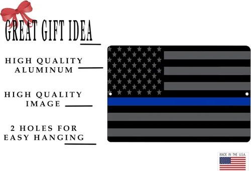 Vista 2 de Blue Lives Matter Bandera Metal Estaño Letrero Decoración de Pared Hombre Cueva Bar Policía Oficial de Policía Línea Azul