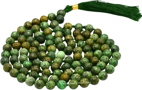 Vista 2 de Collar y Pulsera de Cuentas de Oración Japa Mala de Amazing Gemstone, 108 Cuentas para Meditación turquesa (African Turquoise)
