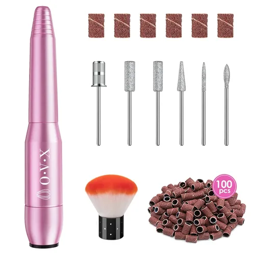 Vista 14 de Juego de taladro de uñas portátil Herramientas de forma de pulido para uñas de gel acrílico con brocas de uñas, bandas de lijado y cepillo (negro)