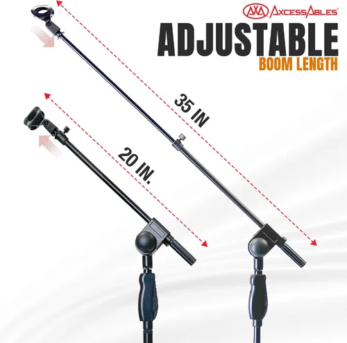 Vista 2 de AxcessAbles - Soporte de micrófono con base de trípode y brazo de pluma, ajuste de altura de embrague de liberación rápida, soporte de micrófono