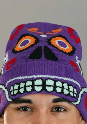 Vista 2 de Gorro de Punto Día de los Muertos Multicolor