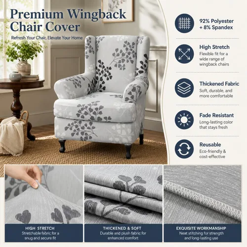 Vista 4 de NILUOH Wingback - Fundas para silla de 2 piezas, fundas para sillón para sala de estar Funda suave para muebles de cuero y tela, antideslizante
