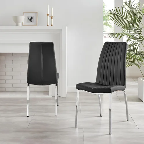 Vista 2 de Furniturebox - Juego de 2 sillas de comedor ISCO tapizadas de piel sintética, color negro cromado