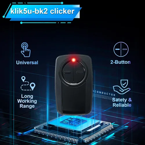 Vista 7 de Klik5u-bk2 klik3u-bk clicker Control remoto universal de 2 botones para abridor de puerta de garaje Chamberlain LiftMaster Craftsman, sin llave