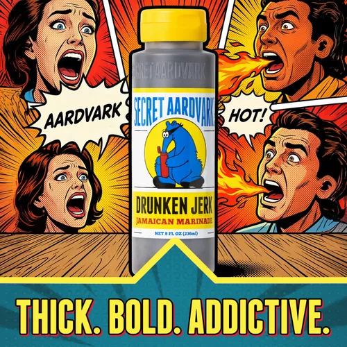 Vista 9 de Secret Aardvark Drunken Jerk Marinade, Habanero, sin OMG, bajo en carbohidratos, 8 onzas líquidas Condimento Jerk Pimientos Habaneros Salsa BBQ