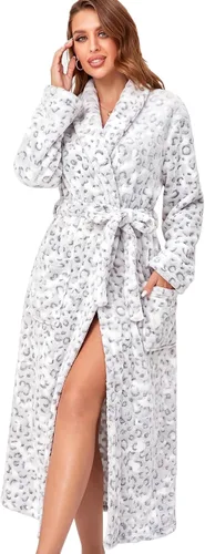 Vista 29 de RONGTAI - Bata de baño de felpa para mujer, batas largas y cálidas de felpa para damas, bata de noche de felpa, ropa para dormir Negro