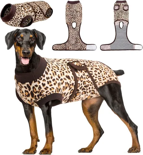 Vista 45 de Kuoser Traje de cirugía para perro, cómodo traje de recuperación para perras, mameluco protector posoperatorio, alternativa suave al cuello E